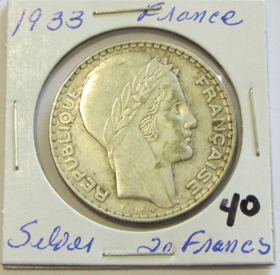 1933 France 20 Silver Francs