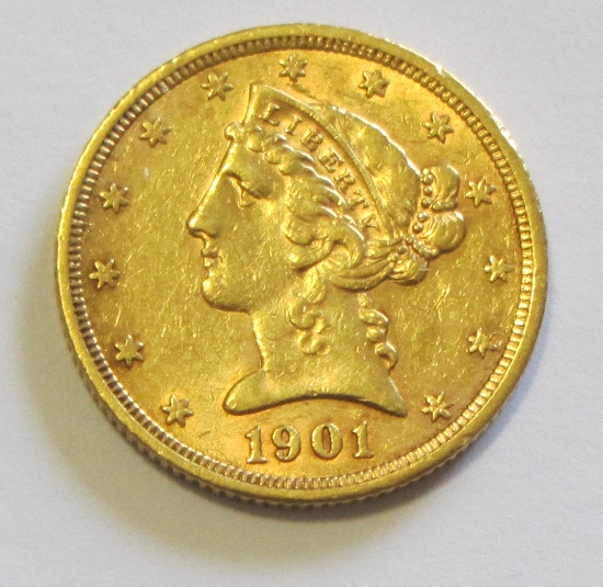 $5 1901-S GOLD HALF EAGLE HIGH GRADE