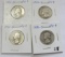 Lot of 4 - 1940S, 1941S, 1943D & 1944S Washington Silver Quarter - Better D