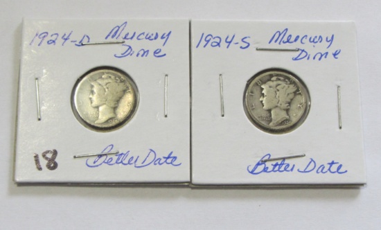 Lot of 2 - 1924-D & 1924-S Mercury Dime