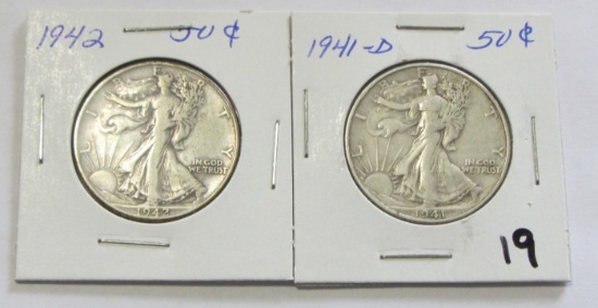 Lot of 2 - 1941-D & 1942 Walking Liberty Half Dollar 