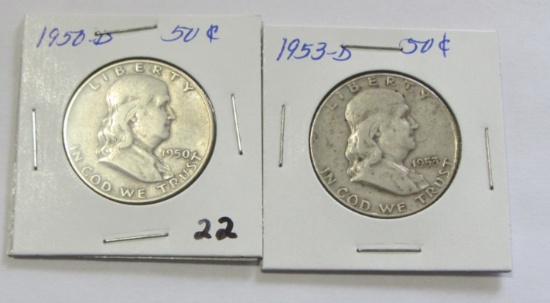 Lot of 2 - 1950-D & 1953-D Franklin Half Dollar
