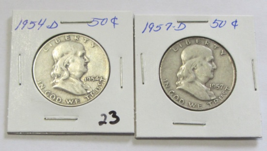 Lot of 2 - 1954-D & 1957-D Franklin Half Dollar
