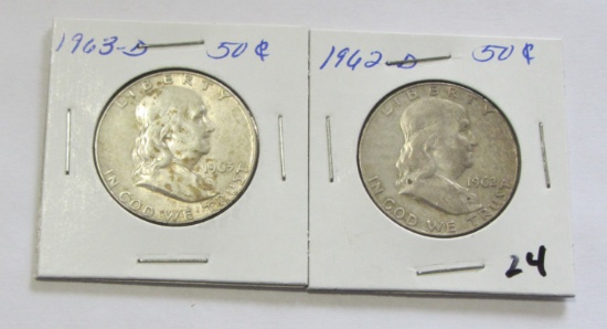 Lot of 2 - 1962-D & 1963-D Franklin Half Dollar