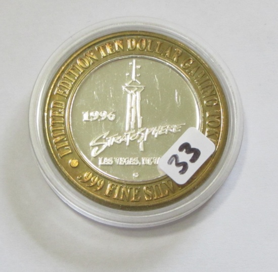 1996 Stratosphere .999 Silver $10 Casino Gaming Token - Limited Edition