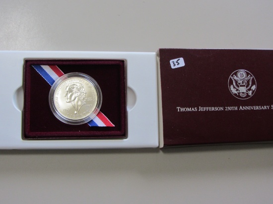 1993 The Thomas Jefferson 250th Anniversary Silver Dollar Box/COA