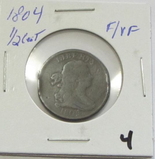 1804 1/2C Draped Bust Half Cent 4/Stems