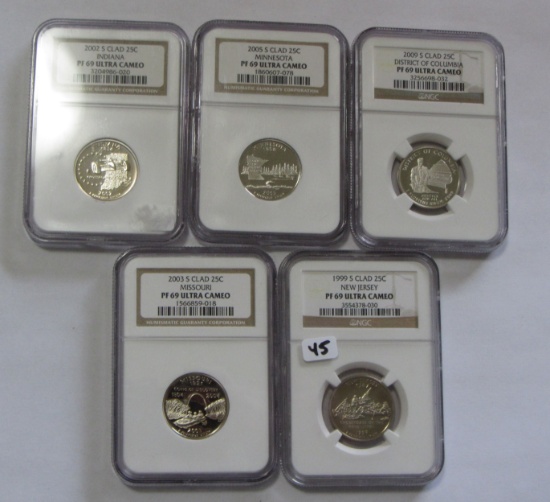 Lot of 5 - State Quarters Graded by NGC PF 69 Ultra Cameo