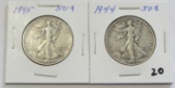 Lot of 2 - 1944 & 1945 Walking Liberty Half Dollar