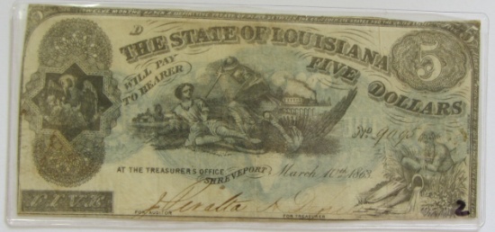 $5 LOUISIANA OBSOLETE CURRENCY 1863