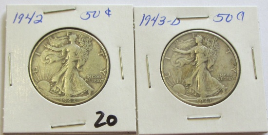 Lot of 2 - 1942 & 1943-D Walking Liberty Half Dollar 