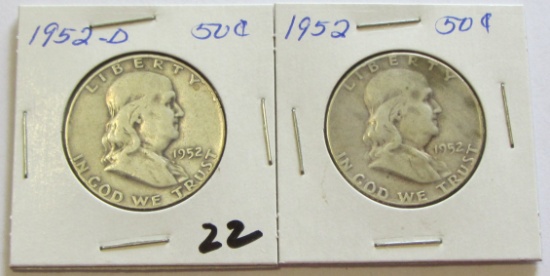 Lot of 2 - 1952 & 1952-D Franklin Half Dollar