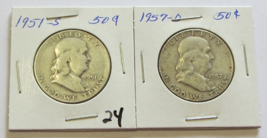 Lot of 2 - 1951-S & 1957-D Franklin Half Dollar