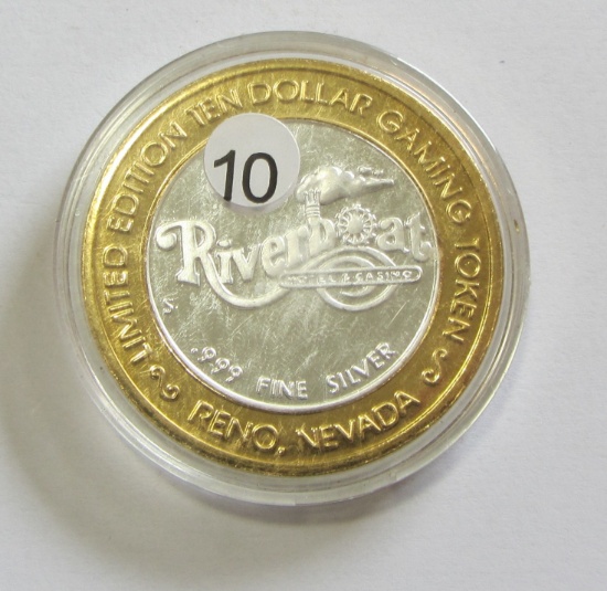 RIVERBOAT $10 SILVER CASINO ROUND .999 FINE