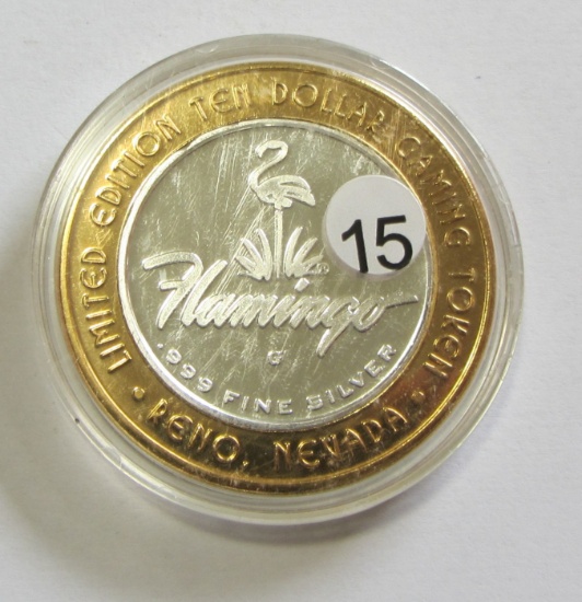 FLAMINGO $10 SILVER CASINO GAMING TOKEN ROUND .999 FINE