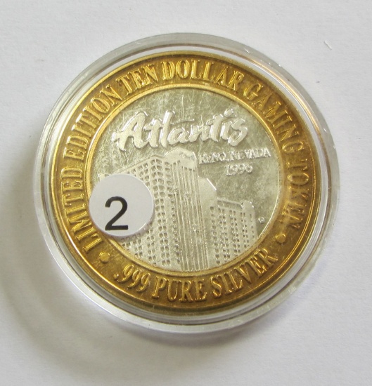 ATLANTIS $10 SILVER CASINO ROUND .999 FINE