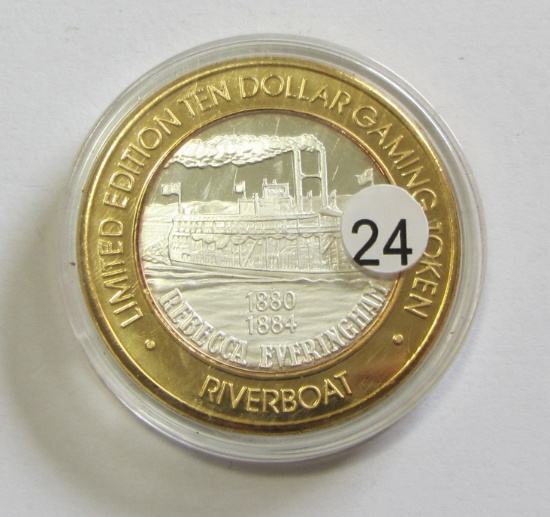 RIVERBOAT $10 SILVER CASINO GAMING TOKEN ROUND .999 FINE