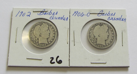 Lot of 2 - 1902 & 1906-O Barber Quarters 
