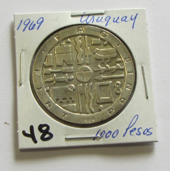 1969 Uruguay 1000 Silver Pesos