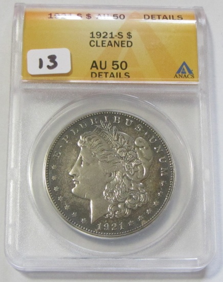 $1 1921-S MORGAN ANACS AU 50