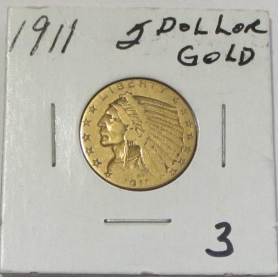 $5 GOLD INDIAN HALF EAGLE 1911