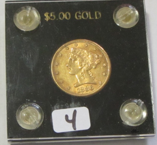 $5 1886-S GOLD HALF EAGLE HIGH GRADE