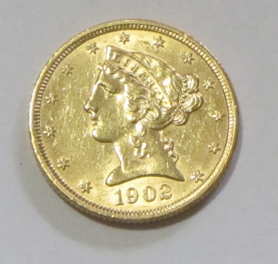 $5 1902 GOLD HALF EAGLE