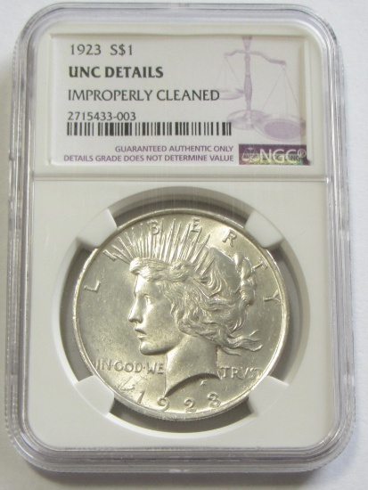 $1 1923 PEACE NGC UNC DETAILS