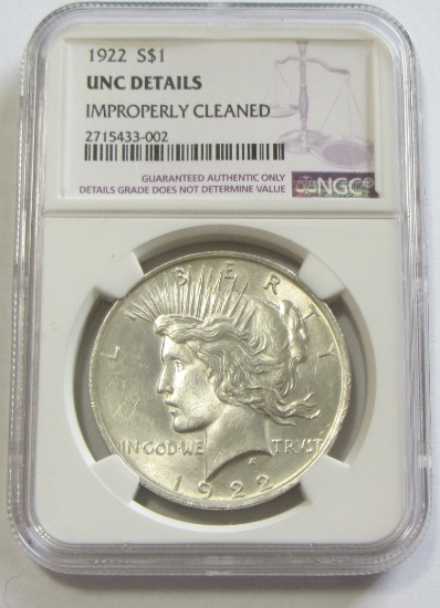 $1 1922 PEACE NGC UNC DETAILS