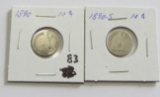 Lot of 2 - 1890 & 1899-S Seated Liberty Dime