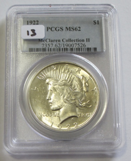 $1 1922 PEACE PCGS 62