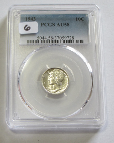 1943 MERCURY DIME PCGS AU58