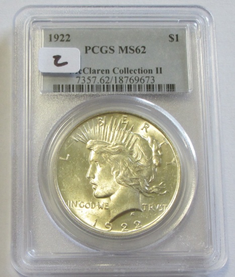 $1 1922 PEACE SILVER DOLLAR PCGS 62