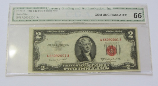 $2 1953-B RED SEAL GEM 66
