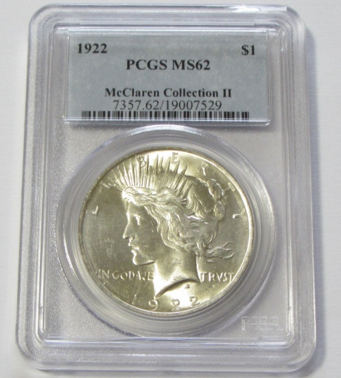 $1 1922 PEACE PCGS MS 62