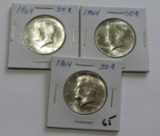 Lot of 3 - 1964 Kennedy Silver Half Dollar