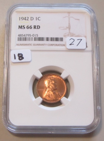 1942-D WHEAT CENT RED NGC 66