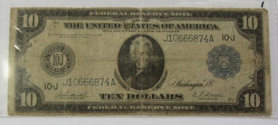 $10 1914 FEDERAL RESERVE NOTE KANSAS CITY LARGE SIZE