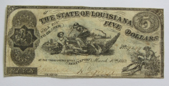 $5 OBSOLETE LOUISIANA 1863
