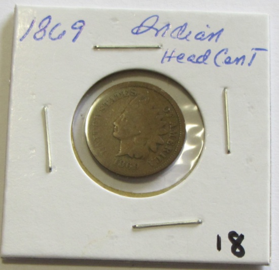 1869 Indian Head Cent - Semi Key Date