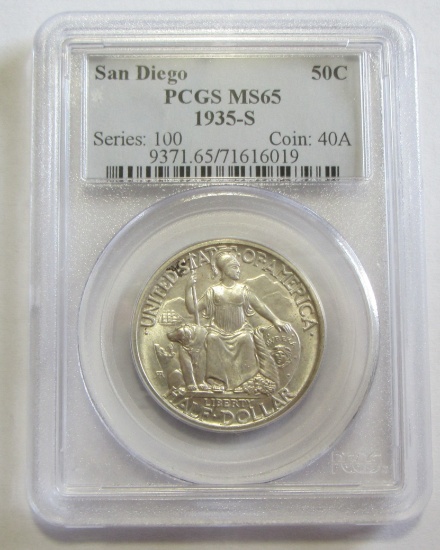 TOUGH SAN DIEGO 1935-S COMMEMORATIVE GEM PCGS MS 65