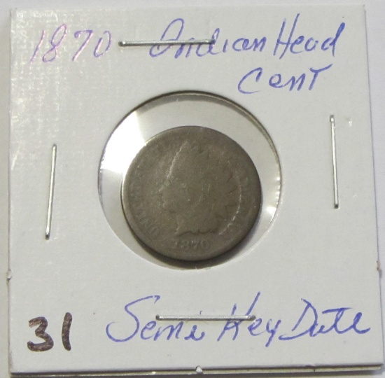 1870 Indian Head Cent - Semi Key Date