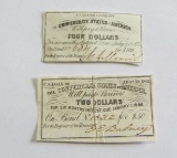 $4 AND $2 CONFEDERATE BOND COUPONS 1861