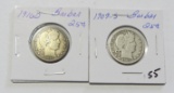 Lot of 2 - 1909-S & 1916-D Barber Quarter