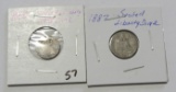 Lot of 2 - 1838 Seated Liberty Half Dime & 1887 Seated Liberty Dime