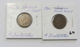 Lot of 2 - 1901 & 1903 - 4 Diamonds Indian Head Cent