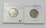 Lot of 2 - 1916 & 1917 Buffalo Nickels - Better Dates