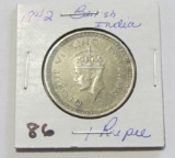 1942 Silver British India 1 Rupee