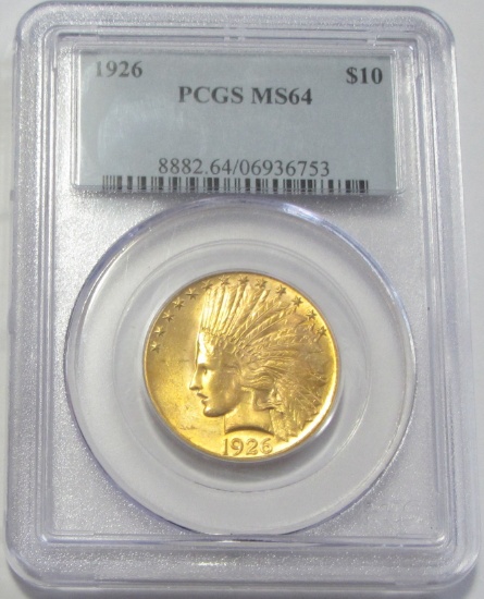 STUNNING $10 GOLD INDIAN 1926 PCGS MS MS64 LAST AUCTION RESULT IS $1,224