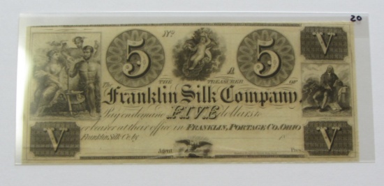 $5 FRANKLIN SILVER CO. OHIO OBSOLETE 18XX